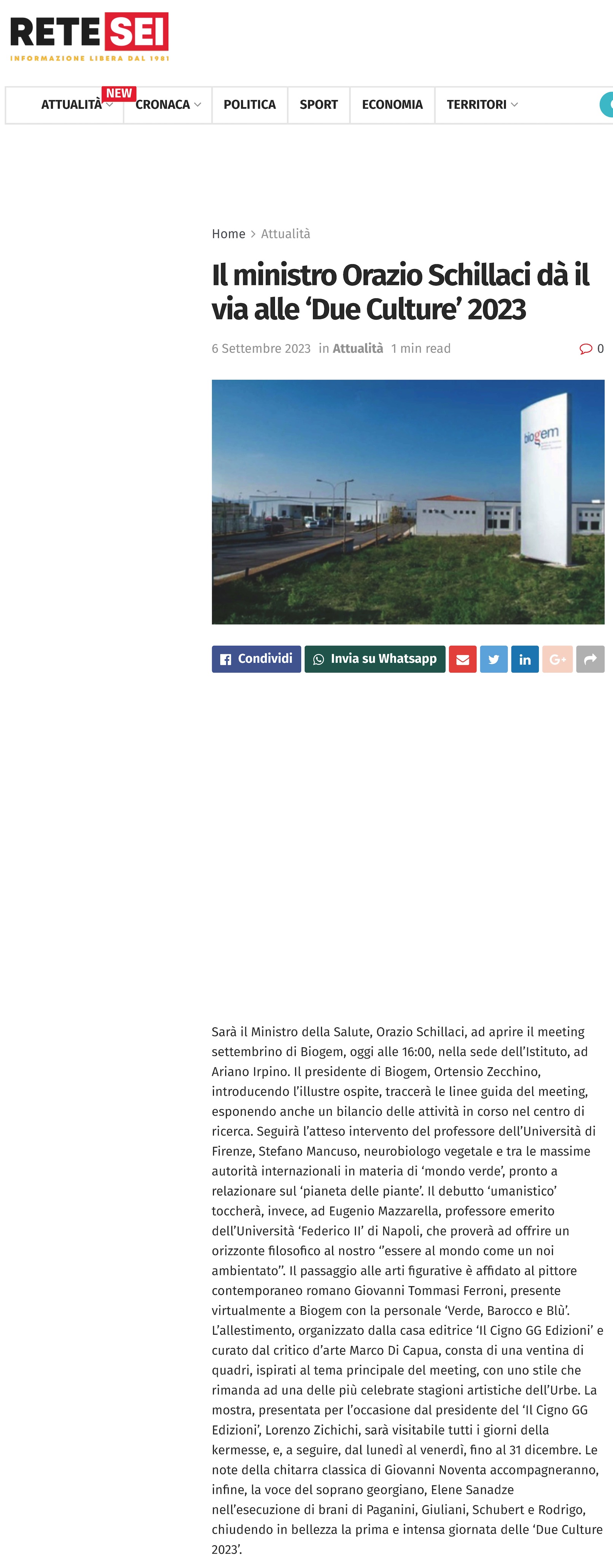 Il ministro Orazio Schillaci dà il via alle ‘Due Culture’ 2023 